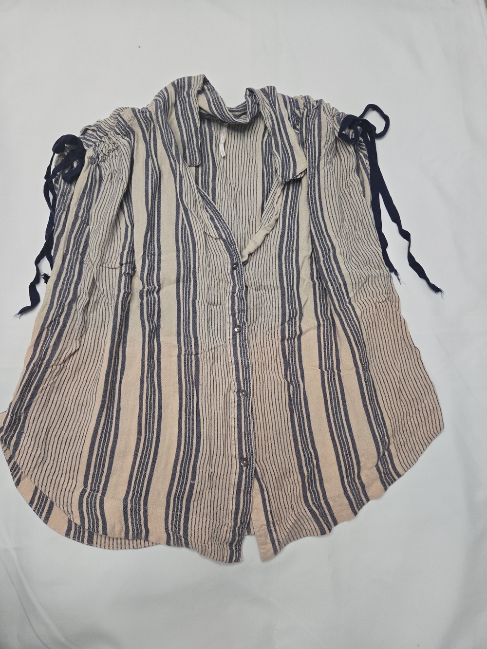 Free People Striped Button-Down Top in Pink and Navy